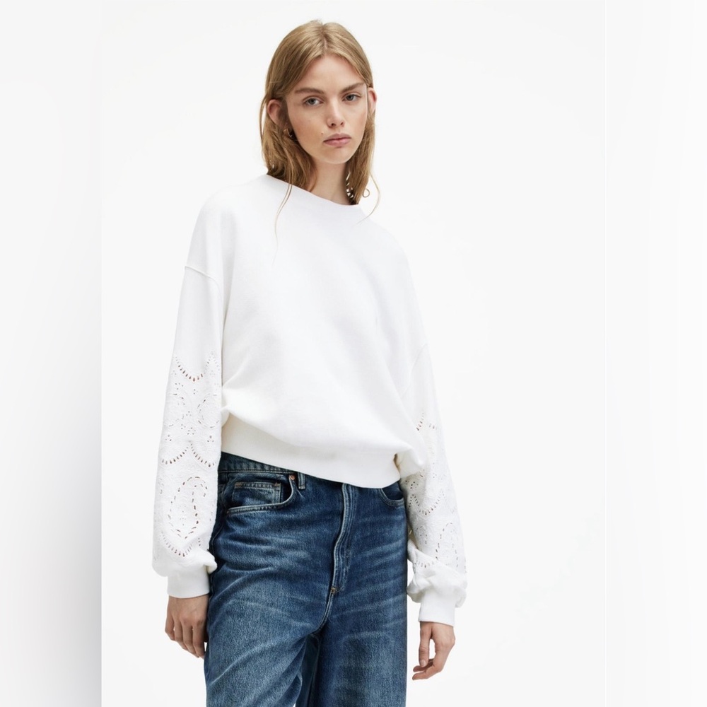 AllSaints Agata Relaxed Fit Broderie Sweatshirt, SZ Small